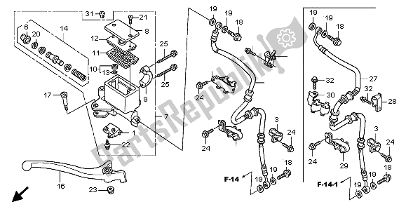 All parts for the Fr. Brake Master Cylinder of the Honda FES 150A 2007