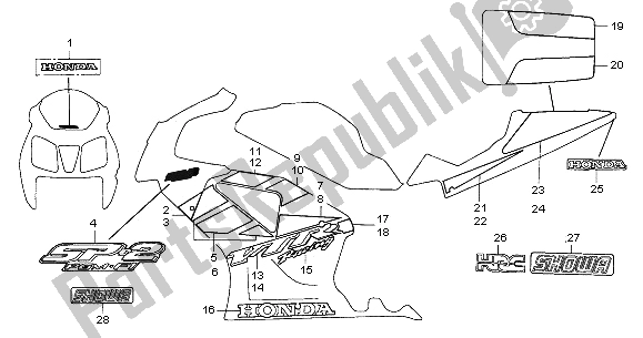 All parts for the Mark & Stripe of the Honda VTR 1000 SP 2002