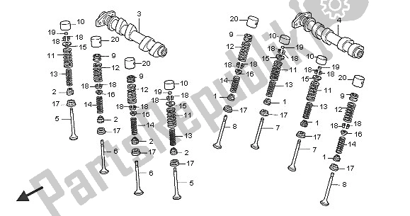 Toutes les pièces pour le Arbre à Cames Et Soupape (arrière) du Honda VFR 800A 2005