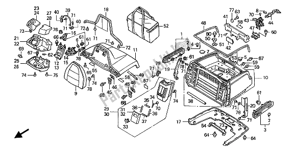 All parts for the Trunk Box (1) of the Honda GL 1500 SE 1991