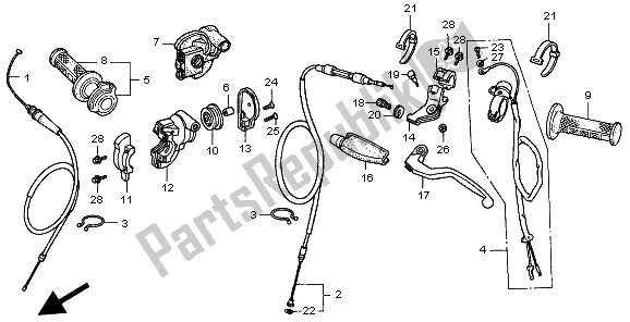 All parts for the Handle Lever & Switch & Cable of the Honda CR 250R 2002