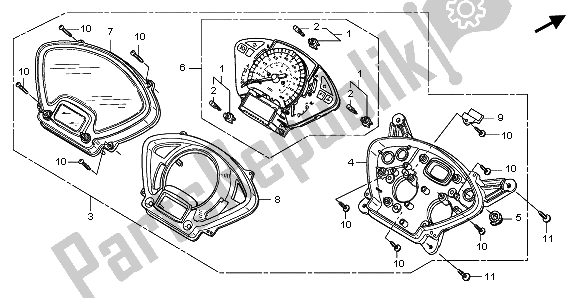 All parts for the Speedometer (mph) of the Honda FES 125 2006