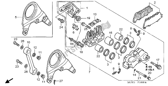 All parts for the Rear Brake Caliper of the Honda VFR 800A 2003