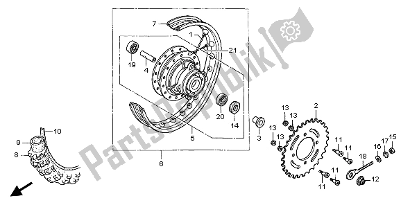 All parts for the Rear Wheel of the Honda XR 70R 2000