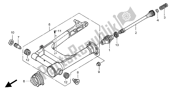 All parts for the Swingarm of the Honda VTX 1300S 2004