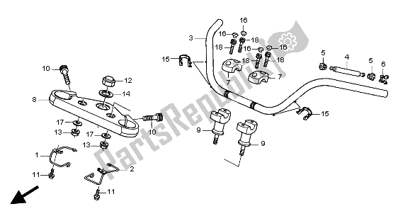 All parts for the Handle Pipe & Top Bridge of the Honda VTX 1300S 2004