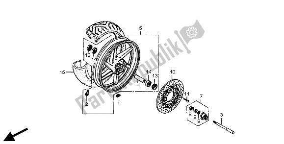 All parts for the Front Wheel of the Honda NSR 125R 2000