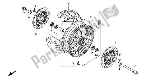 Todas las partes para Rueda Delantera de Honda VTR 1000F 2003