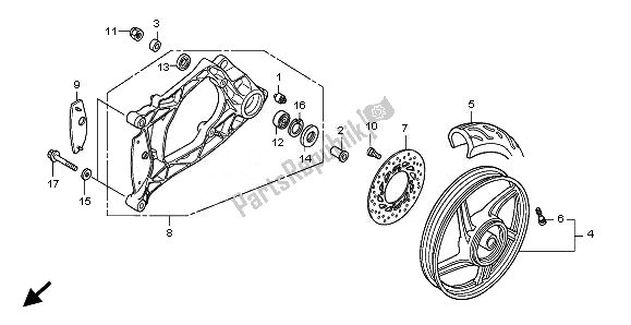 Alle onderdelen voor de Achterwiel En Achterbrug van de Honda SH 150 2010
