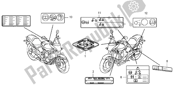 All parts for the Caution Label of the Honda CB 600F Hornet 2012