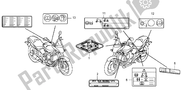 Todas as partes de Etiqueta De Cuidado do Honda CB 600F Hornet 2012