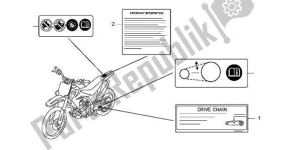 Todas las partes para Etiqueta De Precaución de Honda CRF 150R SW 2007