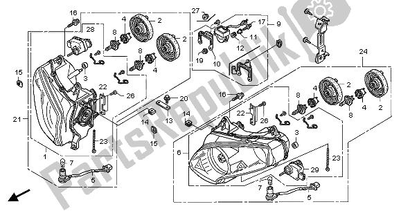All parts for the Headlight (uk) of the Honda GL 1800A 2005