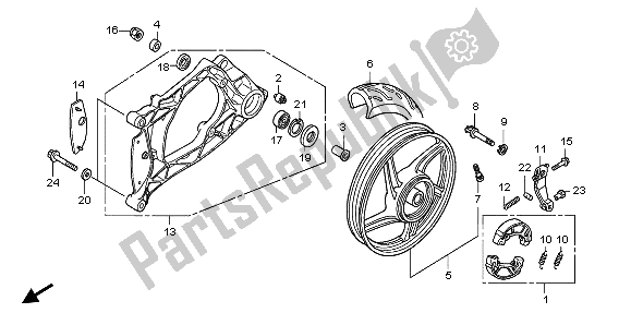 All parts for the Rear Wheel & Swingarm of the Honda SH 150D 2009