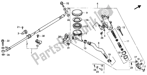 All parts for the Rear Brake Master Cylinder of the Honda VFR 750F 1987