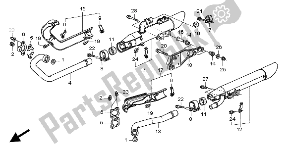 All parts for the Exhaust Muffler of the Honda VTX 1300S 2004