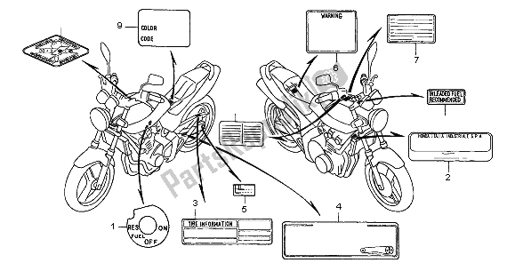 Alle onderdelen voor de Waarschuwingsetiket van de Honda CB 600F Hornet 2002