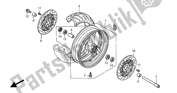 All parts for the Front Wheel of the Honda VTR 1000F 2000