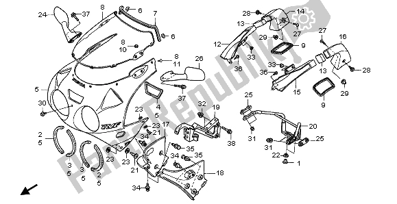 All parts for the Upper Cowl of the Honda RVF 750R 1995