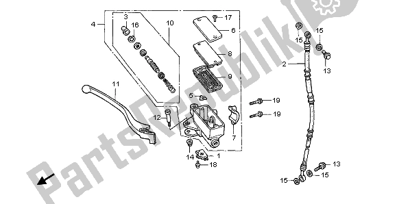 All parts for the Fr. Brake Master Cylinder of the Honda NTV 650 1996