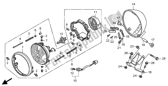 All parts for the Headlight (uk) of the Honda VT 750S 2011