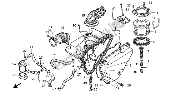 Alle onderdelen voor de Luchtfilter van de Honda NX 650 1998