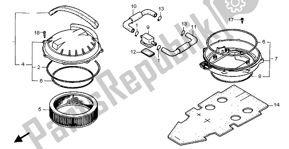 All parts for the Air Cleaner of the Honda ST 1100A 1998