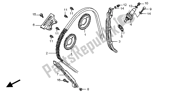 Alle onderdelen voor de Nokkenketting & Spanner van de Honda CB 600F2 Hornet 2002