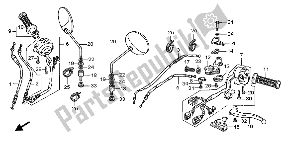 All parts for the Handle Lever & Switch & Cable of the Honda FX 650 1999