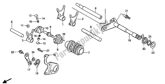 All parts for the Gearshift Drum of the Honda CR 250R 1992