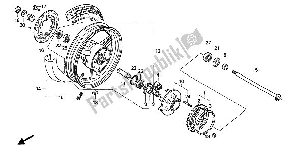All parts for the Rear Wheel of the Honda CBR 1000F 1988
