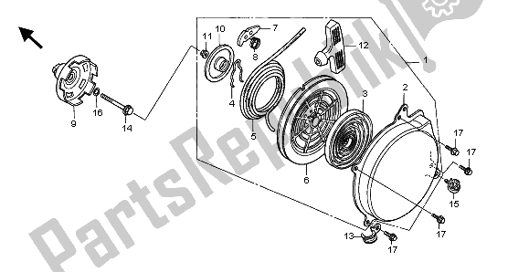 All parts for the Recoil Starter of the Honda TRX 450 FE Fourtrax Foreman ES 2002