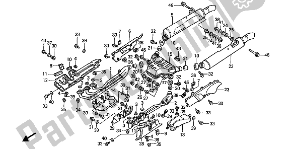 All parts for the Exhaust Muffler of the Honda GL 1500 1988