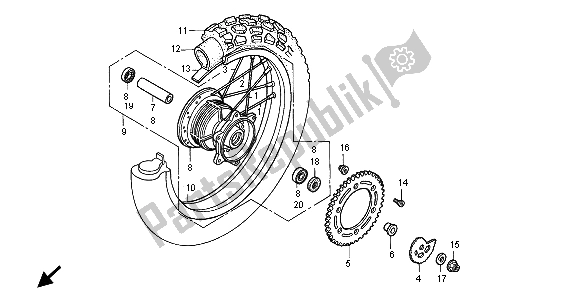 All parts for the Rear Wheel of the Honda XLR 125R 1999