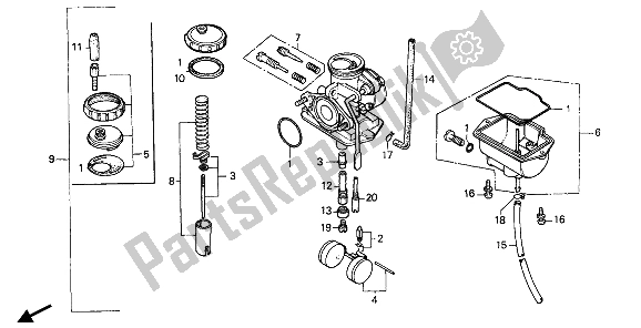 All parts for the Carburetor of the Honda XR 80R 1992
