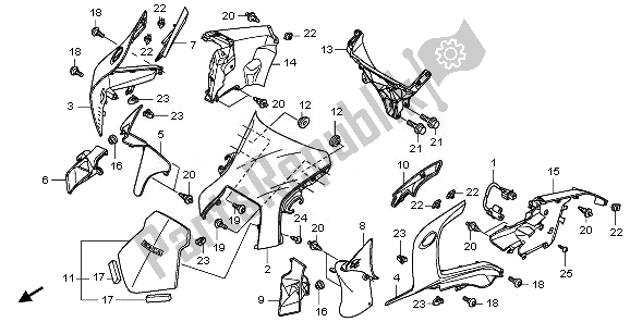 Tutte le parti per il Cappuccio Superiore del Honda VFR 1200 FDA 2010