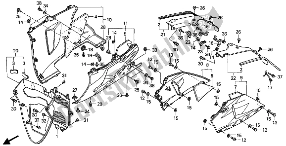 All parts for the Lower Cowl of the Honda RVF 750R 1994