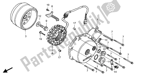 All parts for the Left Crankcase Cover & Generator of the Honda VT 750C2 2001