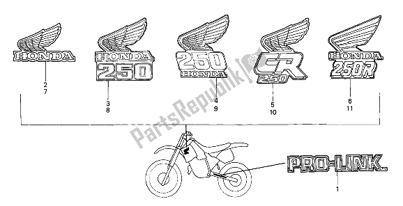 Todas as partes de Marca do Honda CR 250R 1986
