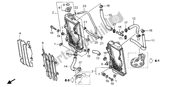 All parts for the Radiator of the Honda CR 250R 2004