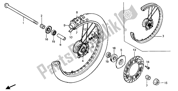 All parts for the Front Wheel of the Honda CR 80R 1987