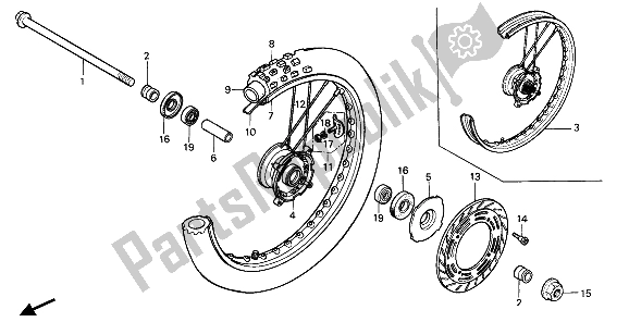 All parts for the Front Wheel of the Honda CR 80R 1987