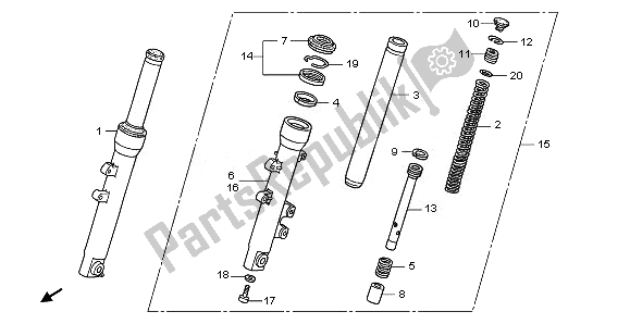 All parts for the Front Fork of the Honda PES 150R 2010