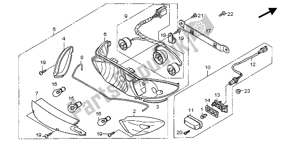 All parts for the Rear Combination Light of the Honda CBF 600 NA 2007