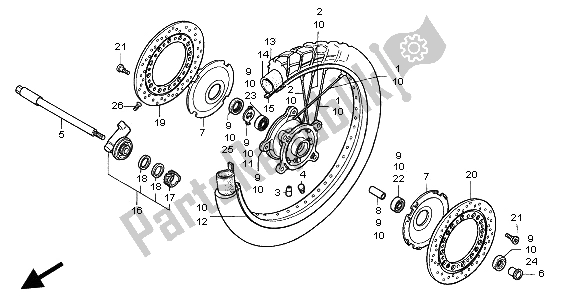 All parts for the Front Wheel of the Honda XL 600V Transalp 1997