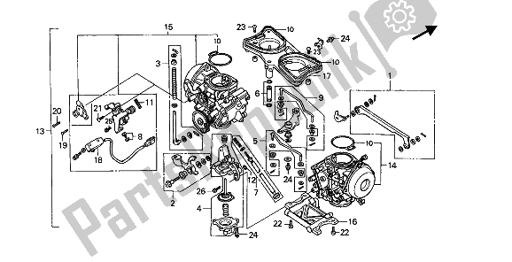 Tutte le parti per il Carburatore (assy.) del Honda GL 1500 1989
