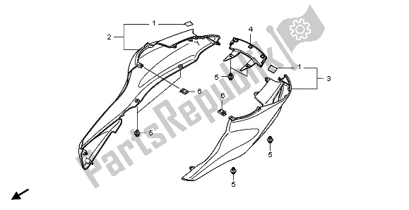 All parts for the Rear Cowl of the Honda NSA 700A 2008