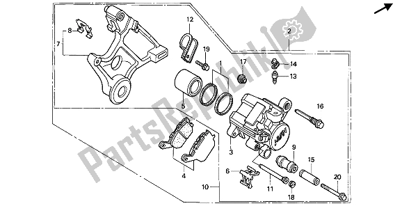 All parts for the Rear Brake Caliper of the Honda CBR 900 RR 1992