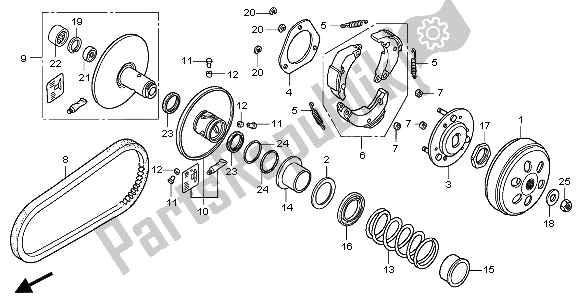 All parts for the Driven Face of the Honda PES 150 2007