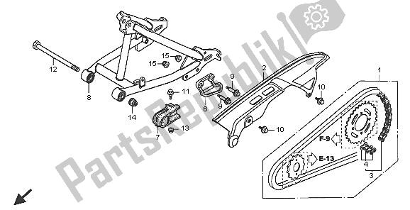 All parts for the Swingarm & Chain Case of the Honda CRF 70F 2005